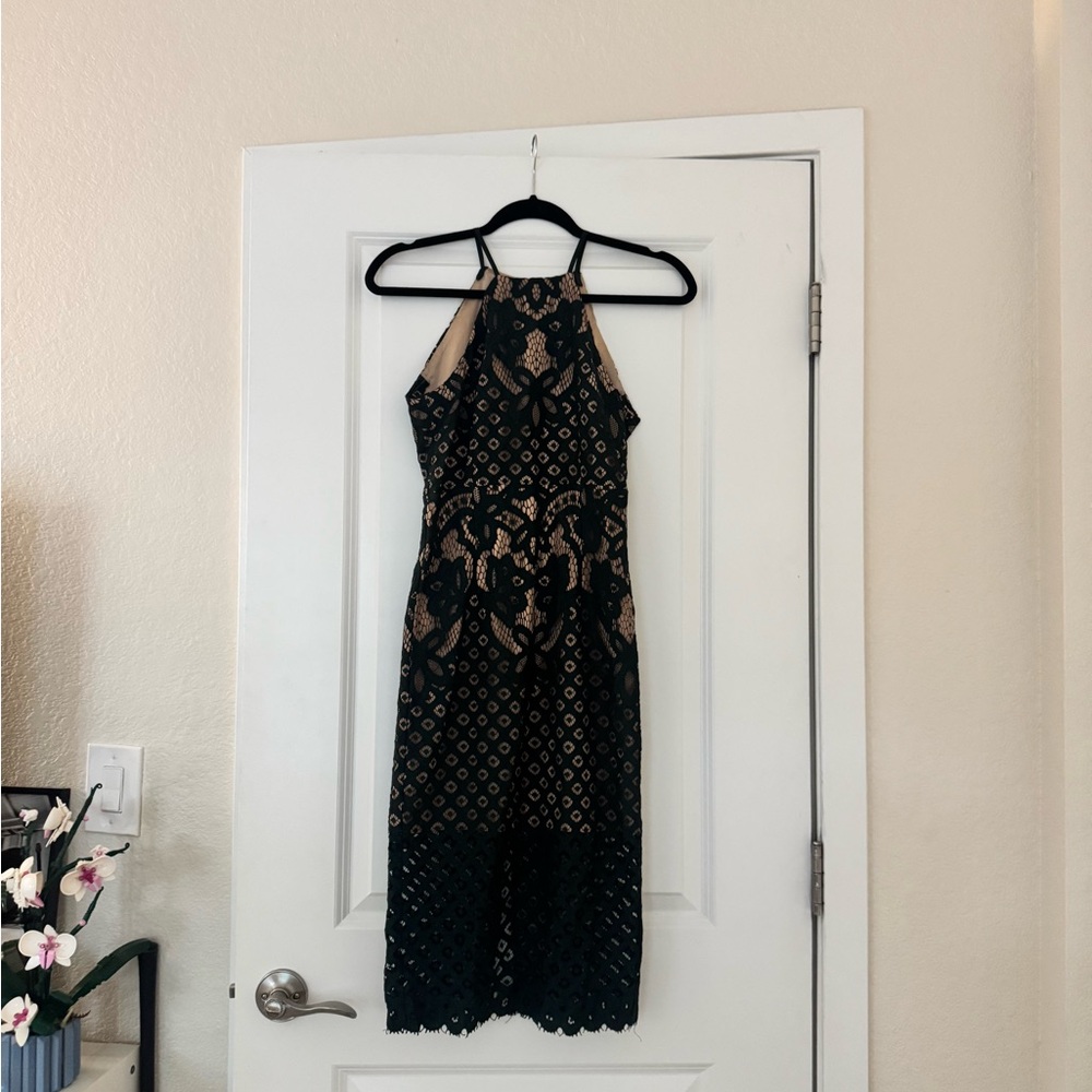 Dark Green Lace Halter Dress